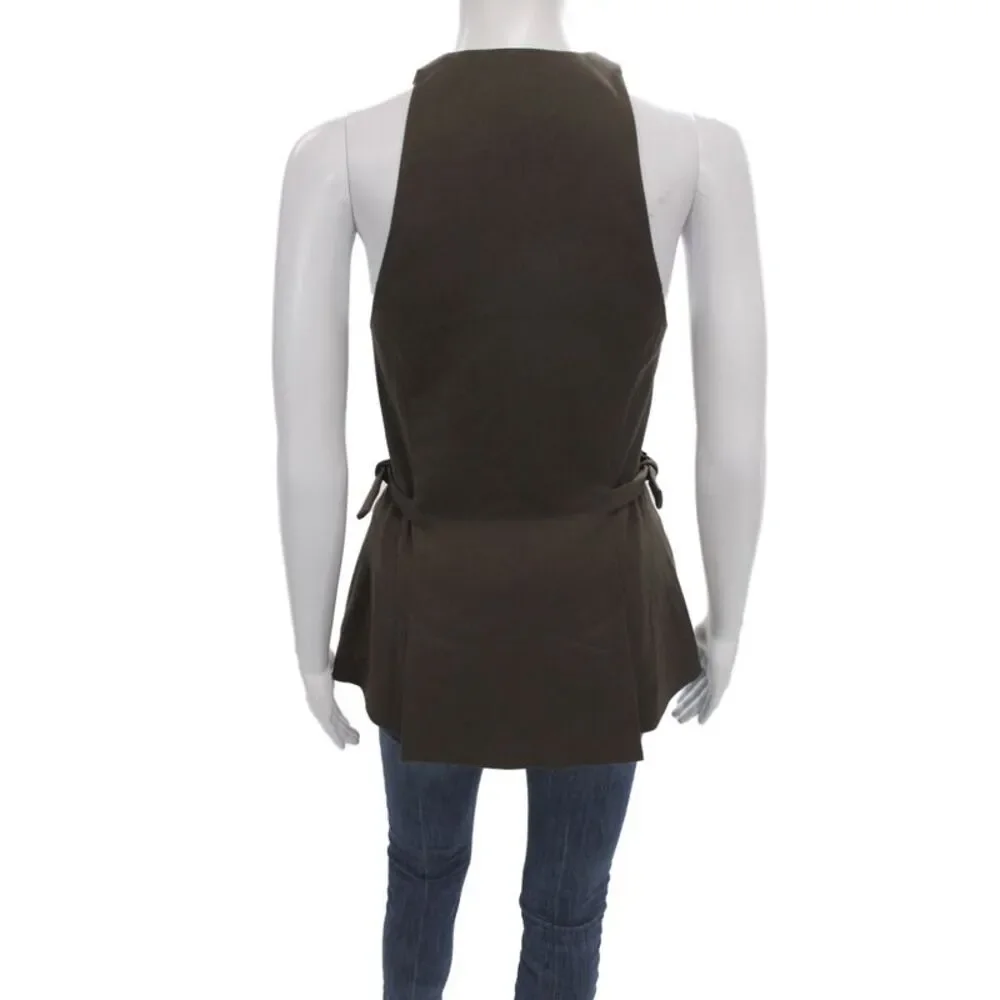 Reformation Womens Brown V-Neck Solid Army Buckle Vest Size 2_3